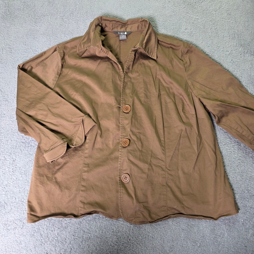 La Vita Womens 2X Shirt Jacket Brown Cotton Blend 3/4 Sleeve Button Shacket